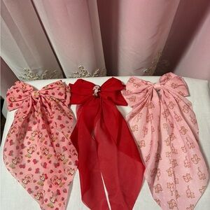 Set of Three Large Hair Bows in Pink and Red